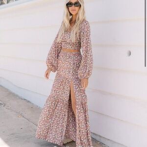 Billabong X Salty Blonde Free Love maxi skirt and crop top in ditsy floral print
